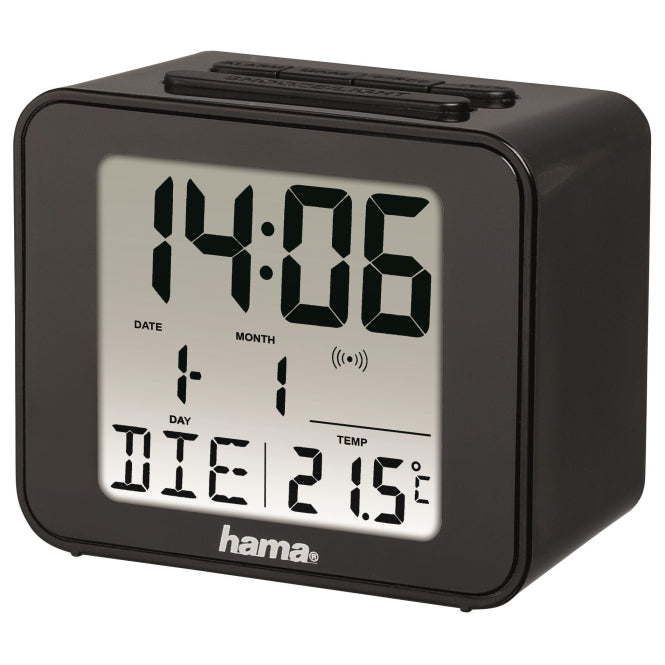 Hama Funkwecker Cube schwarz 186304 Uhr-/Kalender-/Weckfunktion,Thermometer