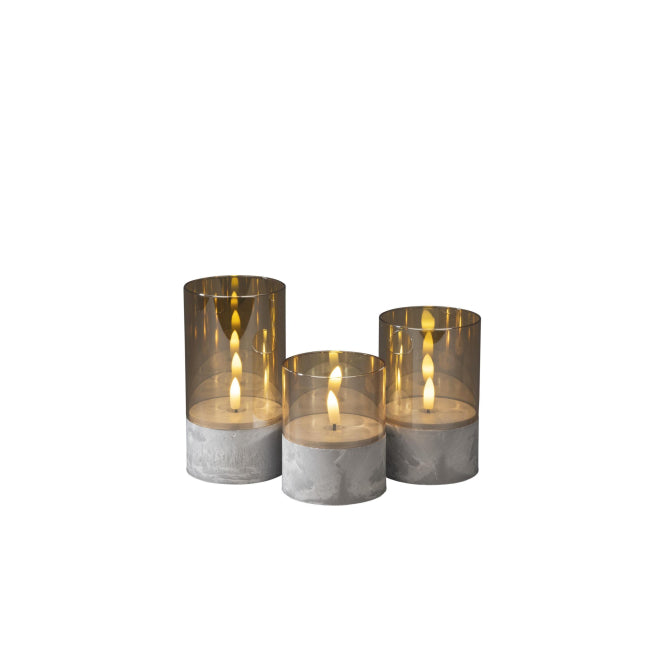 LED Kerzen 3er-Set smokey brown 1819-600 6h Timer D8 H10/12,5/15cm excl. AA