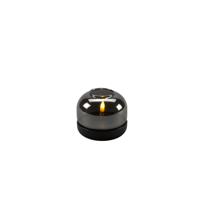 LED Teelicht rauchglas Sockel 1835-700 sw 6h Timer D8,5 H7,5cm excl. AA