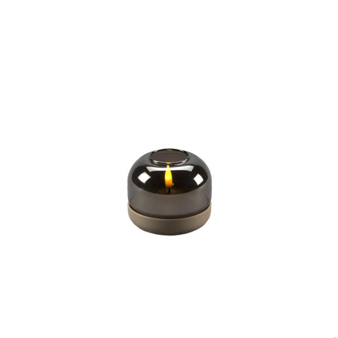 LED Teelicht rauchglas Sockel 1835-970 sand 6h Timer D8,5 H7,5cm excl. AA