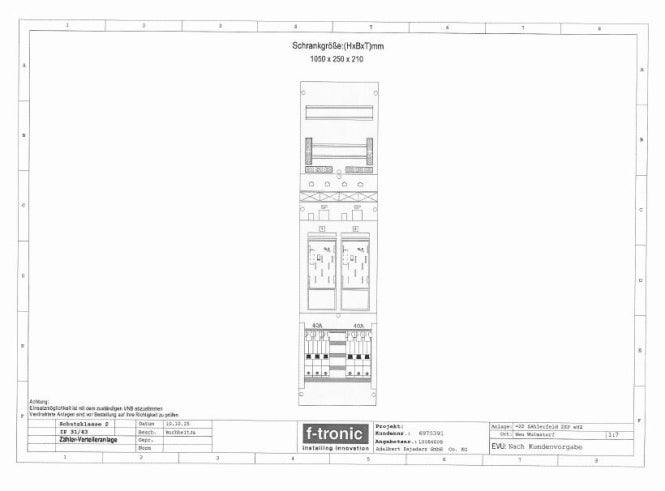 f-tronic Zähler-Verteileranlage 22 Zählerfeld 2ZP eHZ Art. Gr.717