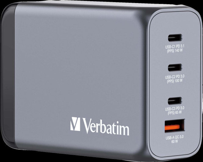 Verbatim Schnellladegerät GaN 240W USB-C PD 140W+100W+65W,USB-A QC 3.0 60W