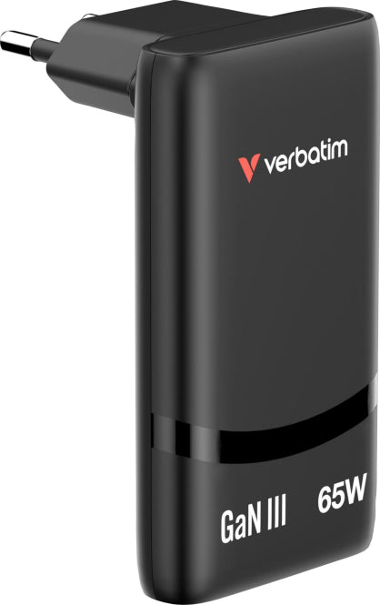 Verbatim Fold'n'Go GaN Schnellladegerät 2xUSB-C PD,max.65W,flach/faltbar,schwarz
