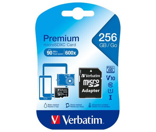 Verbatim microSDXC Card 256GB 44087 Class 10,90MB/s,SD-Adapter