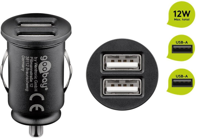 Goobay Dual-USB KFZ Ladegerät schwarz 2xUSB-A,2400mAh,12W