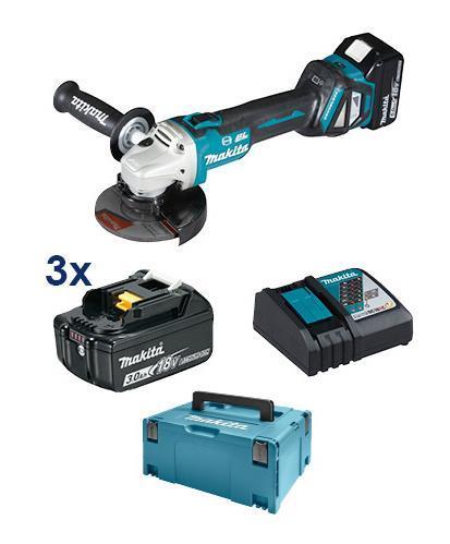 Makita Akku-Winkelschleifer 18V Set inkl. Akku BL1850B(3x)5,0A DGA513RT3J