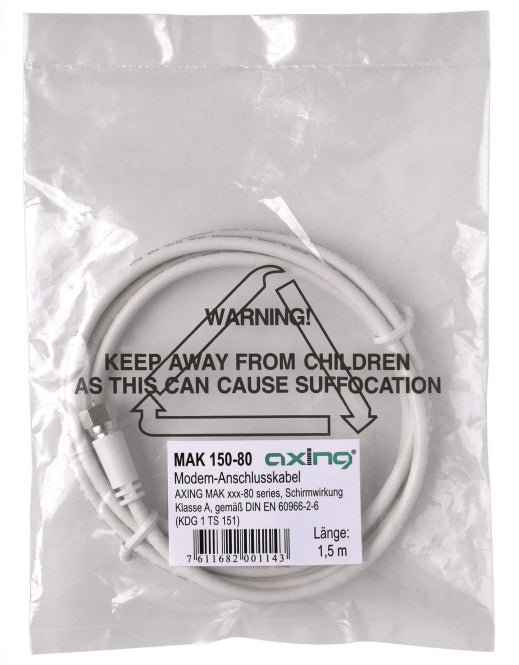 AXING F-Patch-Kabel 1,5m ws MAK 150-80 axiale Stecker 2fach geschirmt Vodafone