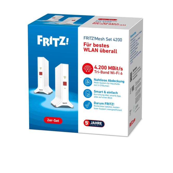AVM FRITZ!Mesh Set 4200 2er-Set 20003108 f.5-7 Räume Triband-Wi-Fi 6 20003108