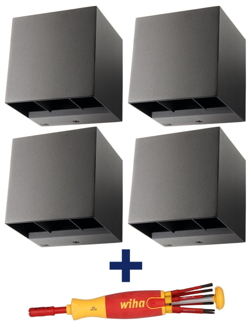 SGL 4x Wandleuchte ARTES IP65 grafit 3K 340lm dim inkl.WIHA Schraubendreher Torx