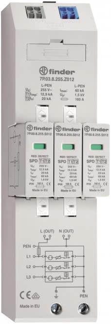 Finder Kombiableiter 7P.03.8.255.Z012 Typ 1+2 für dreiphasige TN-C Netze