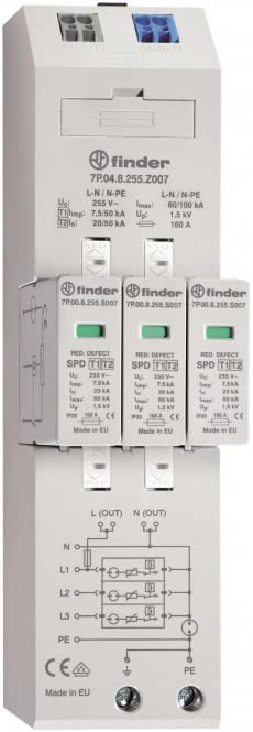 Finder Kombiableiter 7P.04.8.255.Z007 Typ 1+2 für dreiphasige TN-S u.TT Netze
