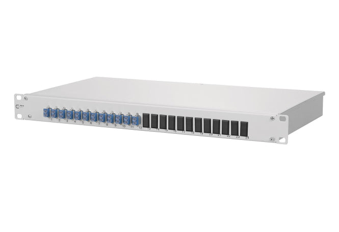 Metz OpDAT fix 12xLC-D OS2 1502597412-E Keramik blau bestückt 19" 1HE Spleißbox