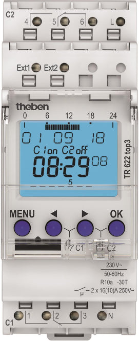 THEB Zeitschaltuhr digital TR622top3 24H/7T mit Gangreserve 2TE 2K 84SP
