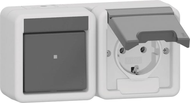 GIRA 417730 Kombi Aus-Wechsel/SCHUKO- Steckdose waagerecht KD WG AP IP44 Grau
