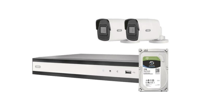 ABUS Komplett-Set mit 2 PoE TVVR36423T Mini Tube-Kameras + Rekorder