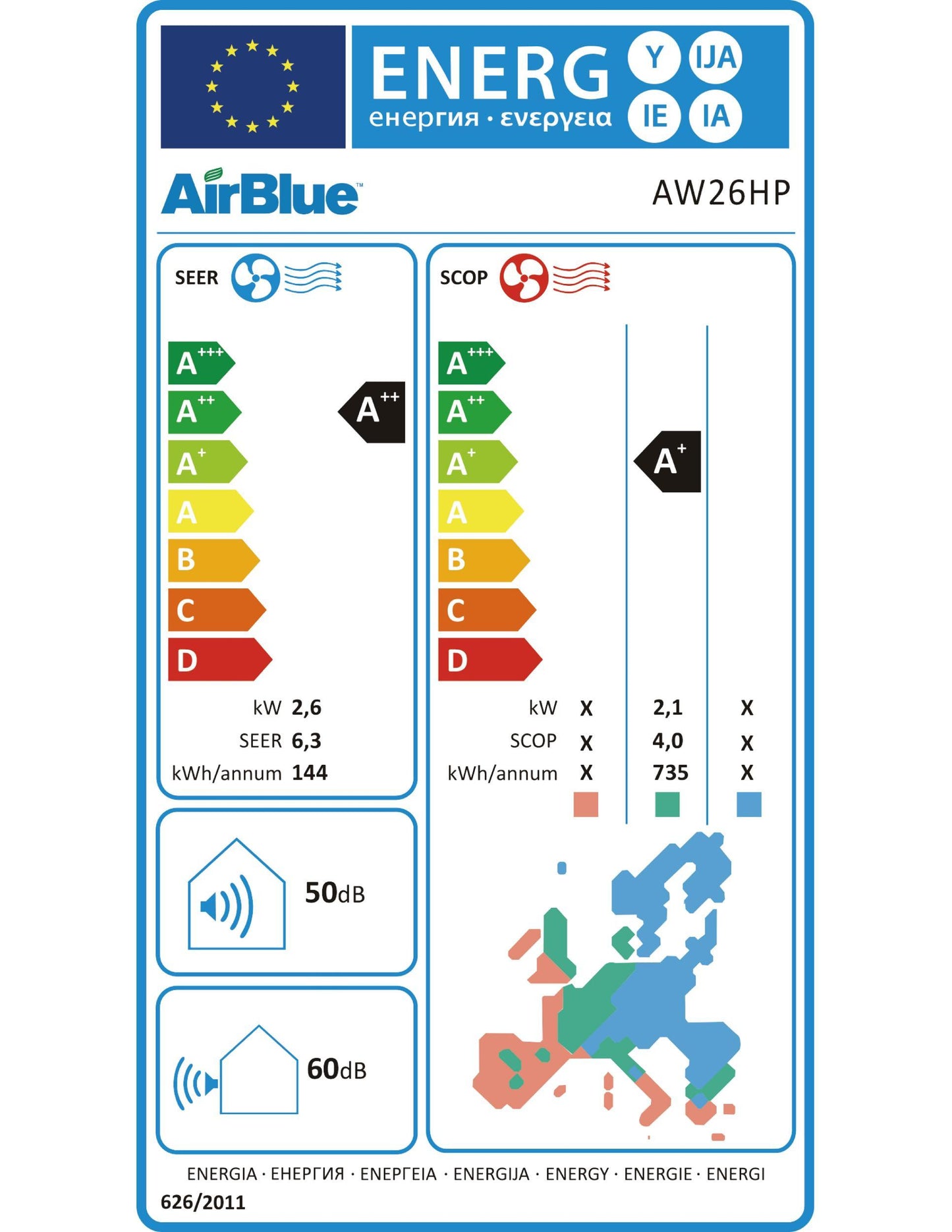 Swegon AirBlue Split-Inverter AW 26 HP 2,6 kW IT + AT + 5m Leitung R32 2616243