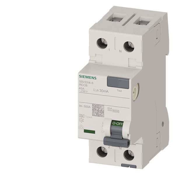 Siemens FI-Schalter 2x40A 5SV33146 Typ A 40A 1+N-pol 30mA 230V 2TE