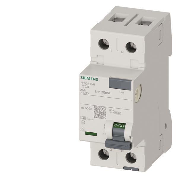 Siemens FI-Schalter 2x25A 5SV33126 Typ A 25A 1+N-pol 30mA 230V 2TE