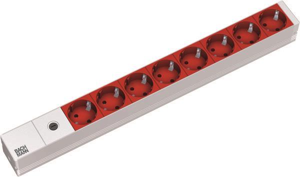 Bachmann 19" 1HE 8xSchuko rot 333.410 1xFUSE 10A Strom 2m IEC