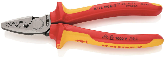 Knipex VDE-Crimpzange 180mm 9778180 Aderendhülsen 0,25-16,0mm² AWG:23-5