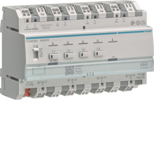 Hager Uni-Dimmaktor 4-fach KNX TYAS664AN Secure 4x300W ESL/LED kombinierbar