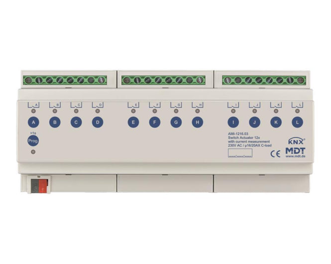 MDT AMI-1216.03 Schaltaktor 12-f 12TE REG16/20A 230VAC C-Last m.Strommess200