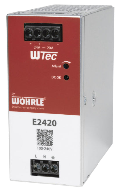Wöhrle Netzgerät 1ph. E:90-264VAC E2420 A:24VDC 20 A Slim B:56mm DC-OK LED