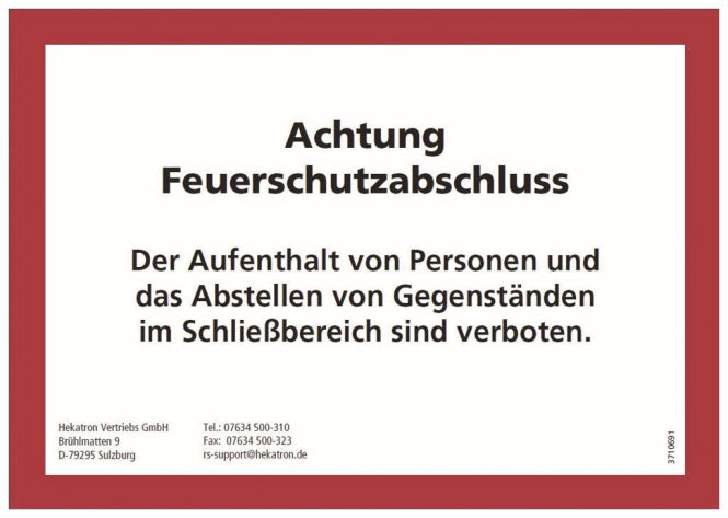 Hekatron 3710691 Hinweisschildfür Feuer/Rauchschutztüren