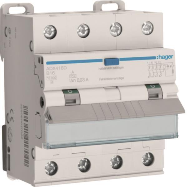 Hager Fi-LS 4P 10kA B-16A 30mA ADX416D Typ A