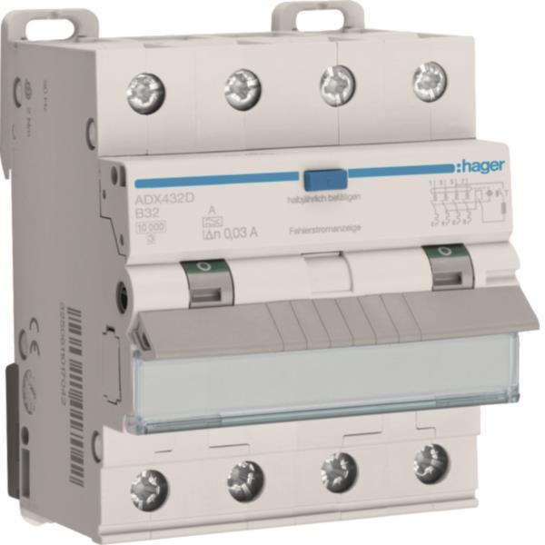 Hager Fi-LS 4P 10kA B-32A 30mA ADX432D Typ A