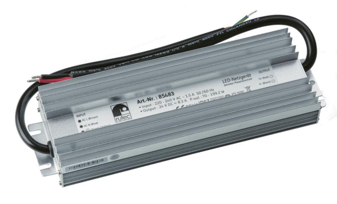 RUTEC LED Netzgerät 24V 70-199W 85483 IP67 dimmbar Phasenanschnitt 250x80x34