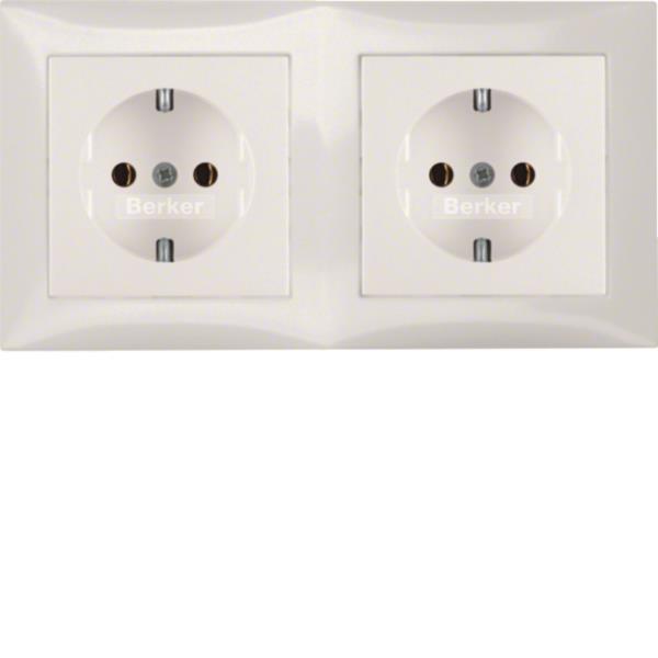 BER S1 Schuko Kombi mit 47208989 Rahmen 2fach polarweiss glänzend