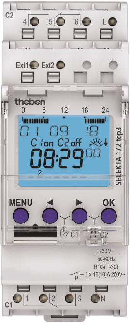 THEB Zeitschaltuhr digital SEL172top3 Astro 24H/7T mit Gangreserve 2TE 2K 84SP