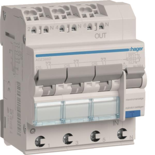 Hager Fi-LS 3X 1P+N 6kA C-16A ADZ366D 30mA Typ A QuickConnect