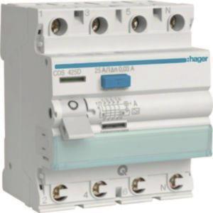 Hager Fi-Schalter 4polig 6kA 25A CDS425D 30mA Typ A QuickConnect