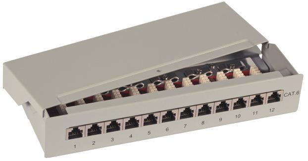 Mini AP Patchpanel 12xRJ45 37736 10z Wandbefestigung o.Hutschiene RAL7035