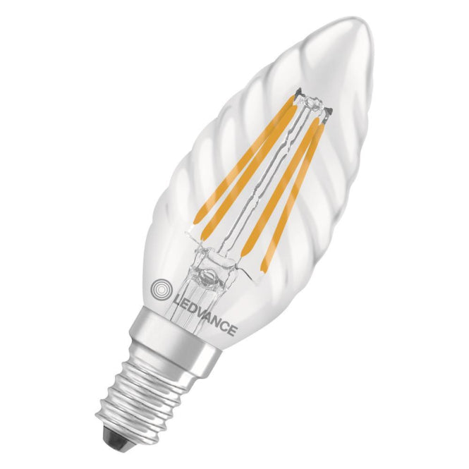 LEDV LED Kerze 3,4-40W/827 470lm gedreht E14 Filament klar 300° EEK D