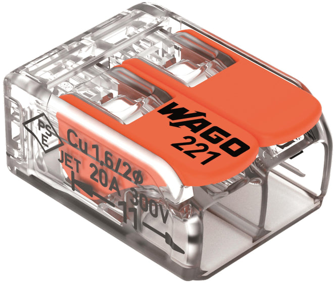 WAGO 221-412 COMPACT-Verbindungsklemme, für alle Leiterarten,max. 4 mm²