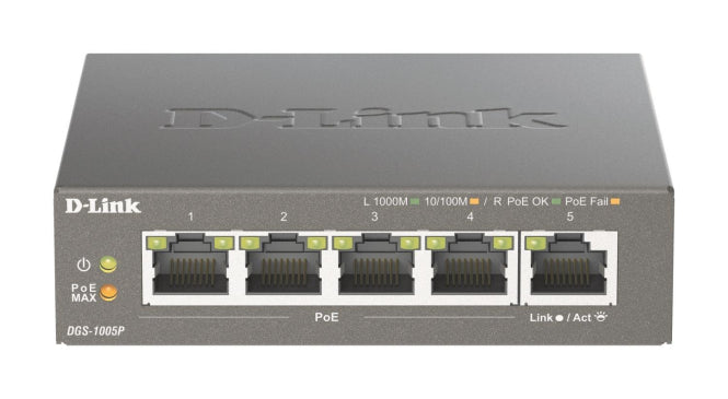 D-Link 5-Port Desktop DGS-1005P/E Gigabit PoE+Switch 5x 10/100/1000Mbit/s