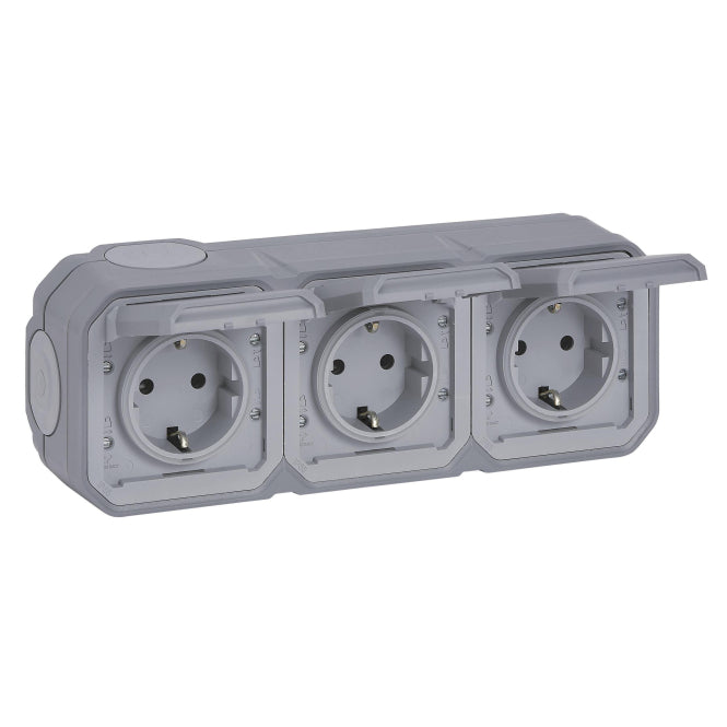 Legrand 069743L Plexo New FRAP IP44 Steckdose 3fach grau waagerecht