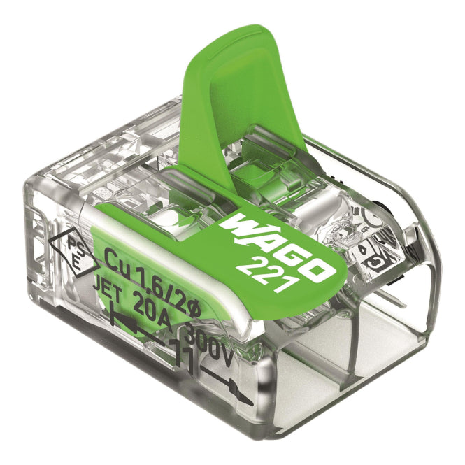 WAGO 221-422 Verbindungsklemme m.Hebel max.4qmm 2-Leiter transparent