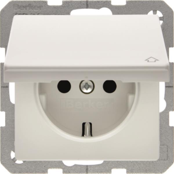 BER SCHUKO-Steckdose m 47516079 Klappdeckel Berker Q1 polarweiß, samt