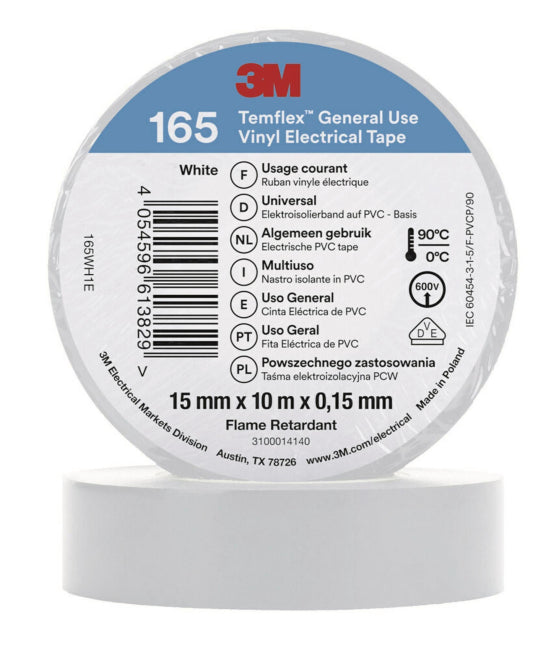 3M Temflex 15mmx10m Weiß 165WH1E Vinyl-Isolierband 0,15mm 7100184731