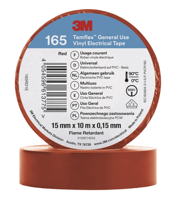 3M Temflex 15mmx10m Rot 165RD1E Vinyl-Isolierband 0,15mm 7100184730