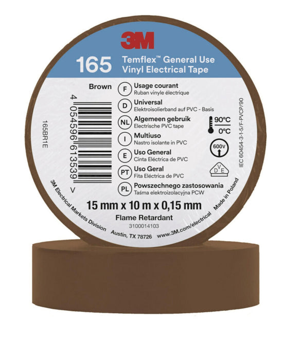 3M Temflex 15mmx10m Braun 165BR1E Vinyl-Isolierband 0,15mm 7100184725
