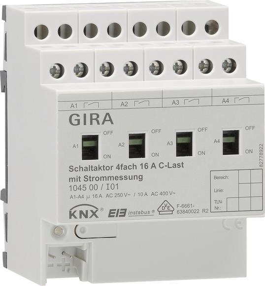 GIRA 104500 Schaltaktor 4fach 16A Hand+Strom C-Last KNX REG