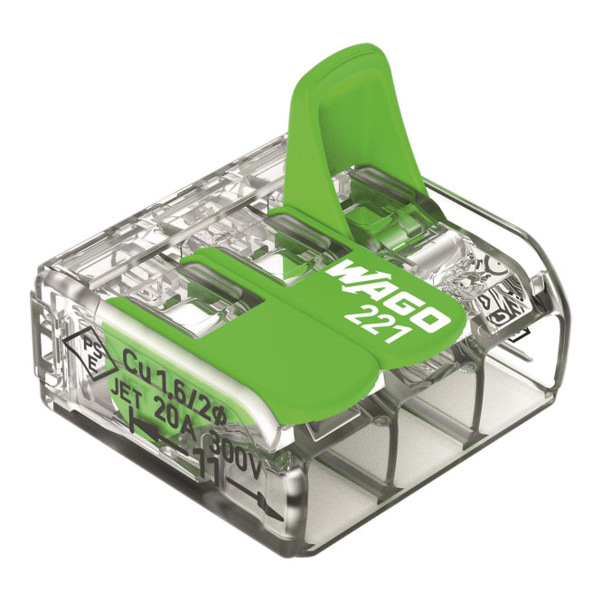 WAGO 221-423 Verbindungsklemme m.Hebel max.4qmm 3-Leiter transparent