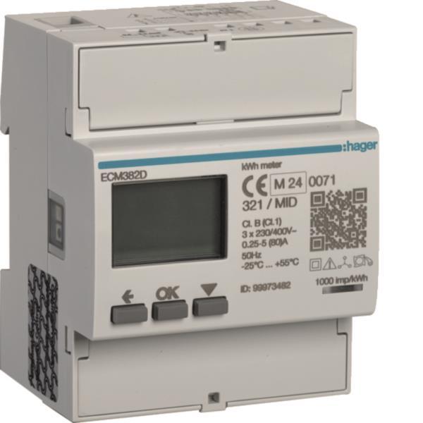 Hager Energiezähler 3phasig ECM382D direkt 80A 4M MBUS MID
