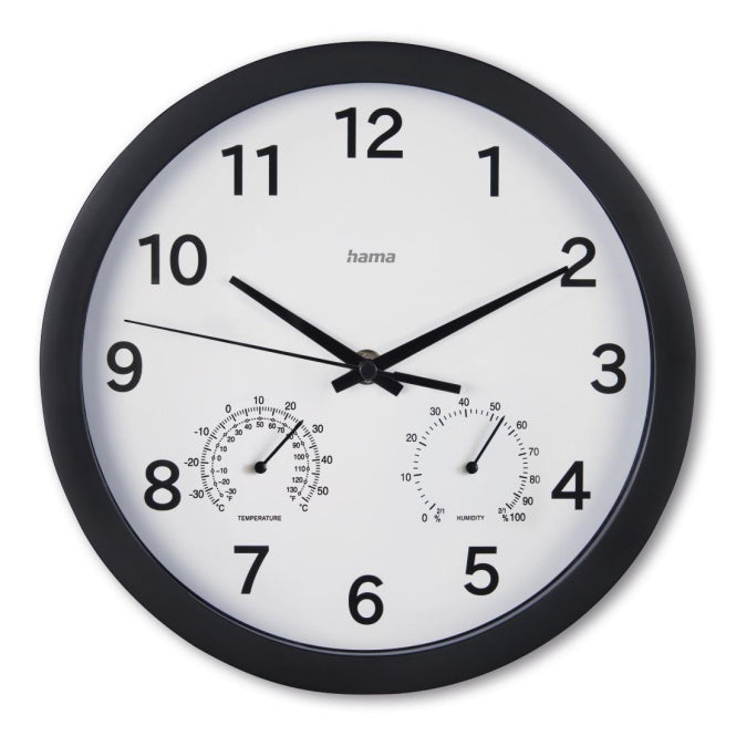 Hama Wanduhr Malta schwarz        185868 DM:25cm geräuscharm Thermo-/Hygrometer