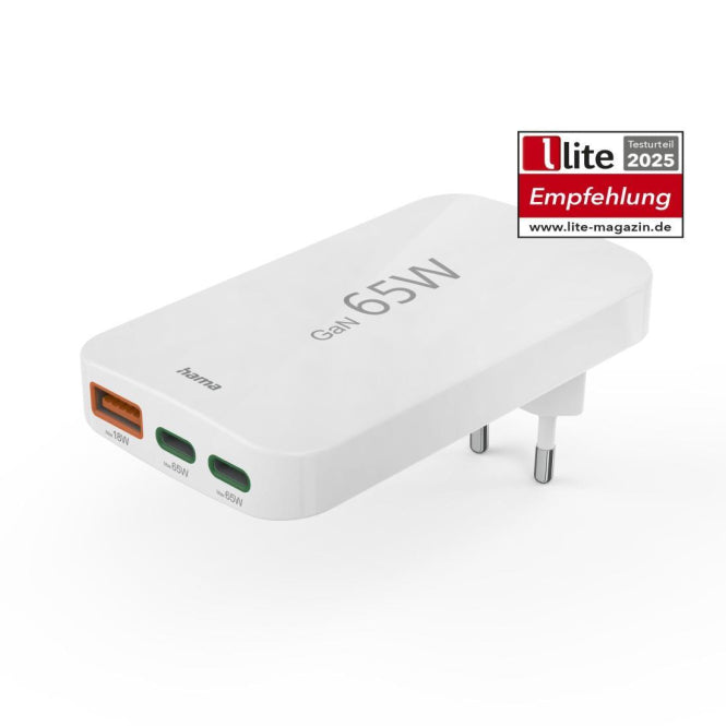 Hama Schnellladegerät GaN 65W     201976     USB-A QC2/3,2xUSB-C PD,extra flach
